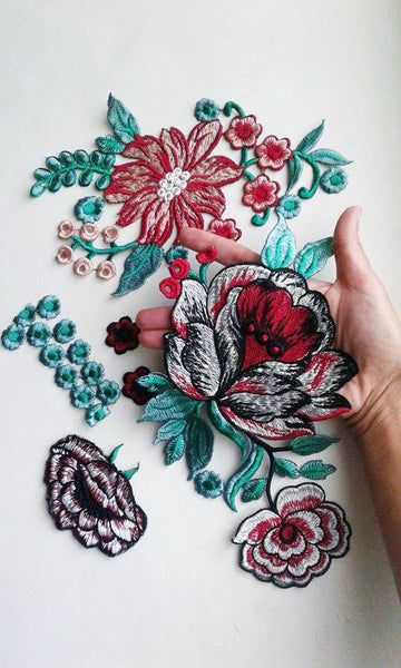 Moks42(p) Set flowers embroidery patch, fantasy patch, patch for jacket