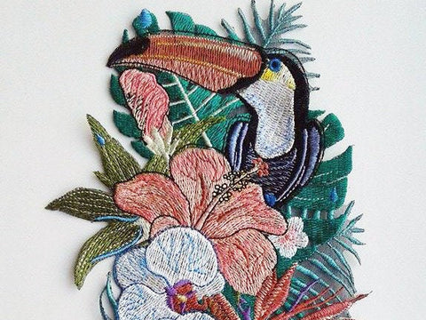 Moks25(p) Toucan Tropic orchid bird branch Embroidery Patch