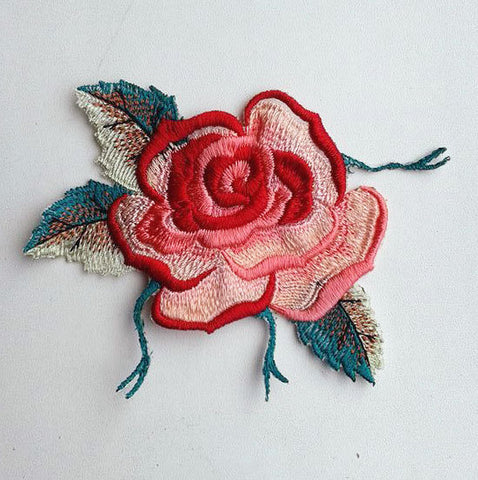 Moks(p)32 Beautiful peach red rose embroidered delicate flowers embroidery patch