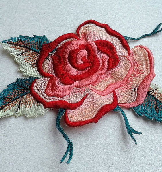 Moks(p)32 Beautiful peach red rose embroidered delicate flowers embroidery patch