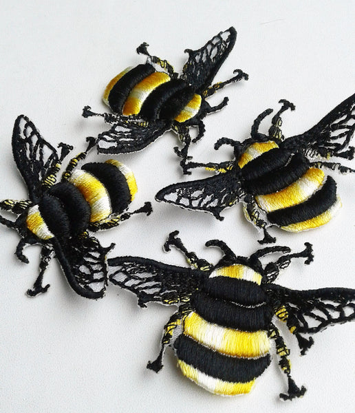 Moks33(p) Set 4 pieces Bumblebee Insect Embroidery Patch