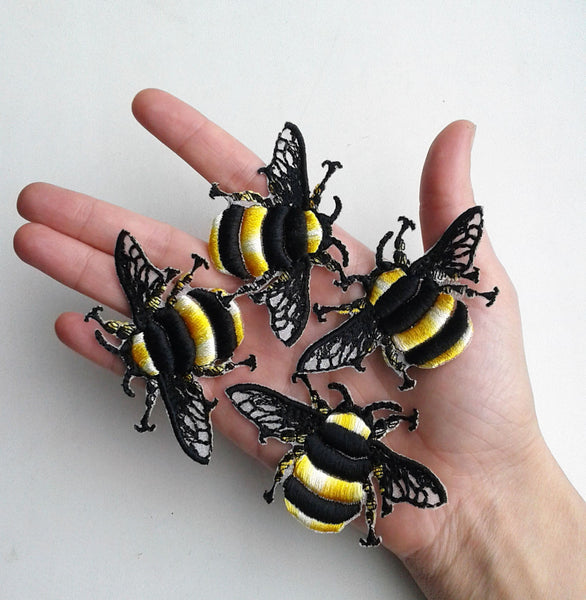 Moks33(p) Set 4 pieces Bumblebee Insect Embroidery Patch