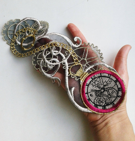 Moks48(p) Steampunk embroidered patch antique clock