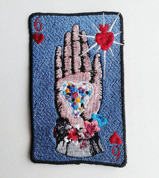 Moks83(p) playing card - embroidered patch - Hearts - embroidered heart - palm of the Duke