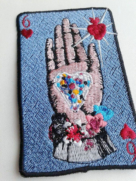 Moks83(p) playing card - embroidered patch - Hearts - embroidered heart - palm of the Duke