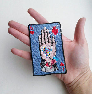 Moks83(p) playing card - embroidered patch - Hearts - embroidered heart - palm of the Duke