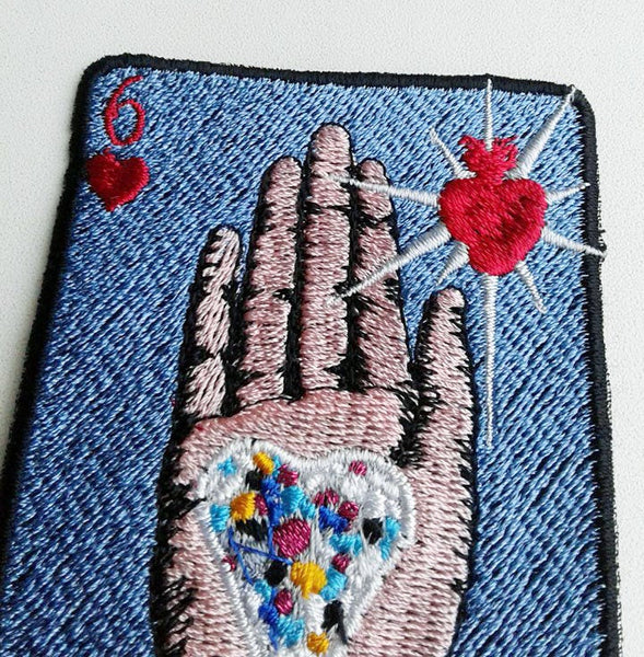 Moks83(p) playing card - embroidered patch - Hearts - embroidered heart - palm of the Duke