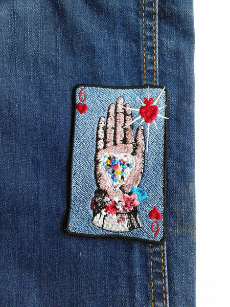 Moks83(p) playing card - embroidered patch - Hearts - embroidered heart - palm of the Duke