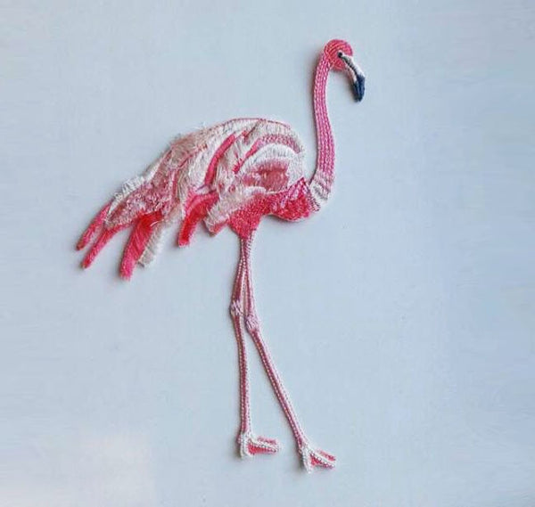 Moks123(p) bird pink flamingo embroidered patch