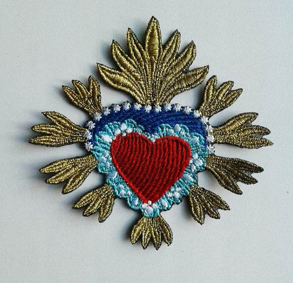 Moks120(p) Sacred Heart milagro embroidery patch