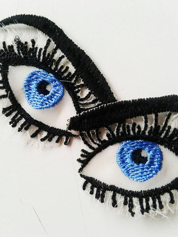 Moks163(p) pair eyes, look, eyebrows, eyelashes embroidered patch