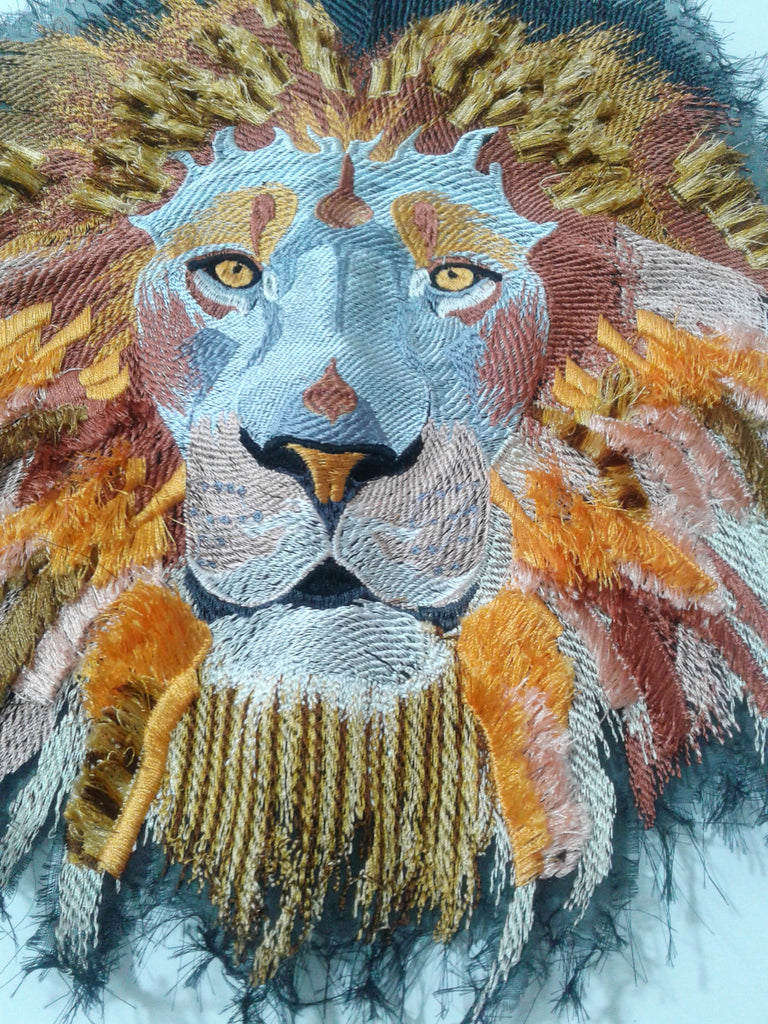 Each of my Strength Lions are created using over 10 layers of silk that is  embroidered and laser cut onto luxury box backgrounds. #lion…