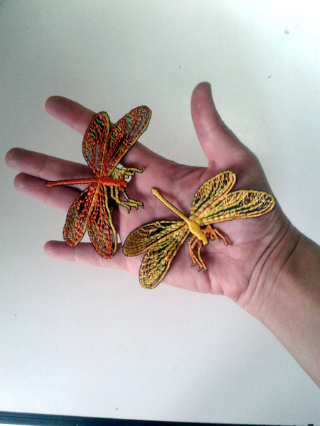 Moks182(p)  set of two pieces embroidered patches orange and yellow dragonfly