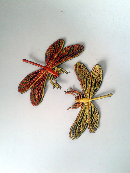 Moks182(p)  set of two pieces embroidered patches orange and yellow dragonfly