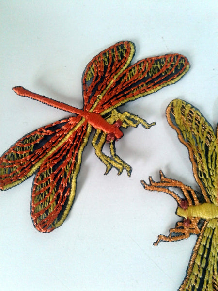 Moks182(p)  set of two pieces embroidered patches orange and yellow dragonfly