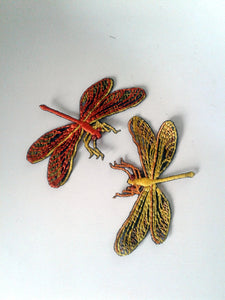 Moks182(p)  set of two pieces embroidered patches orange and yellow dragonfly