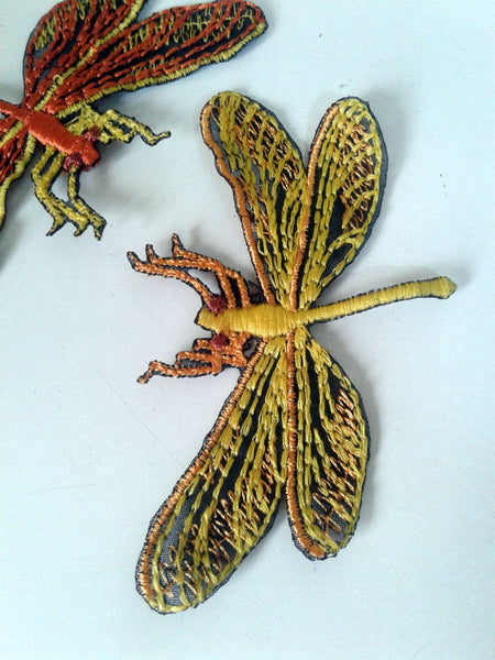 Moks182(p)  set of two pieces embroidered patches orange and yellow dragonfly