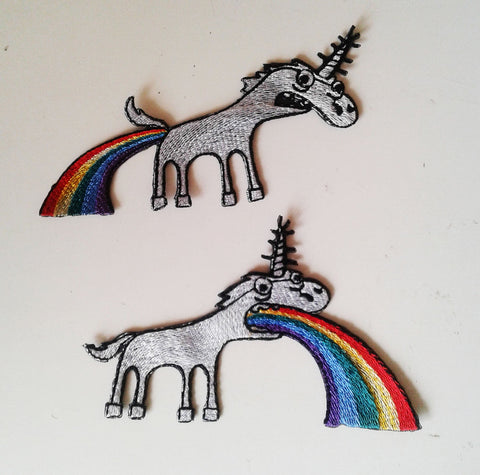 moks198(p) set of 2 pieces of embroidered patches - Unicorn Rainbow