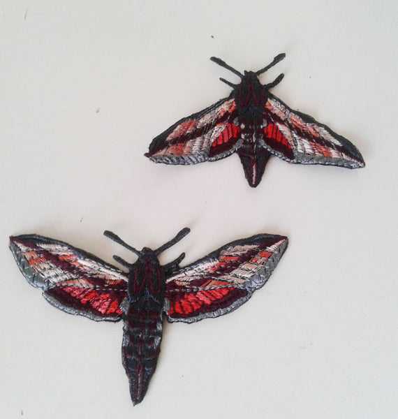 moks227(p) set of two hummingbird hawk-moth embroidered patch