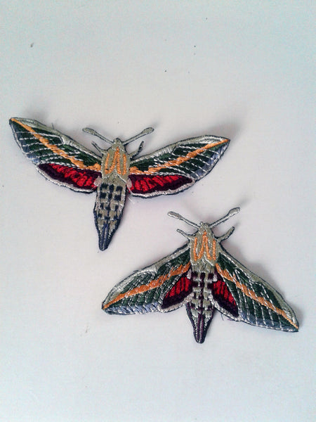 Moks228(p) couple moth embroidered patch, hummingbird butterfly patch