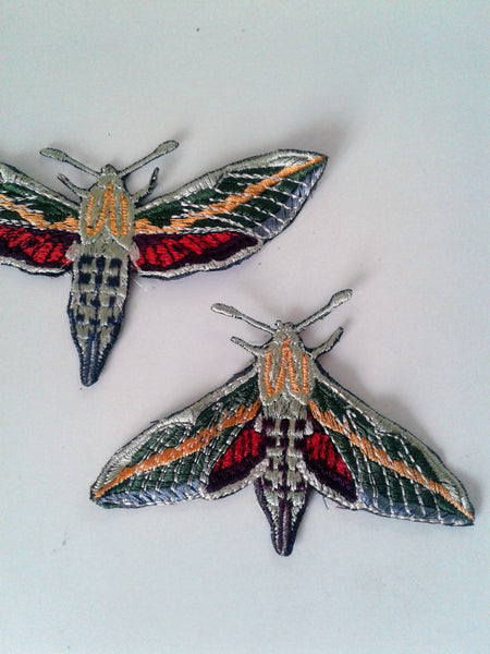 Moks228(p) couple moth embroidered patch, hummingbird butterfly patch