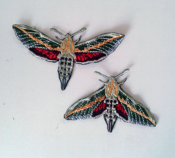 Moks228(p) couple moth embroidered patch, hummingbird butterfly patch