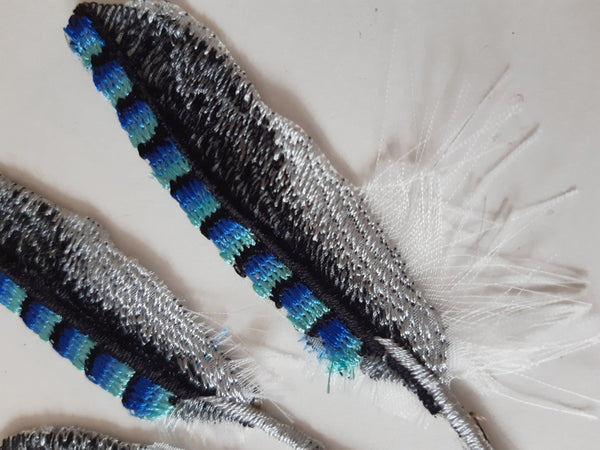 Moks271(p) set Blue Jay feathers embroidered patches, bird patch