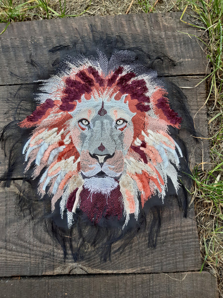 Moks294(p) Lion large patch animal nature real embroidery