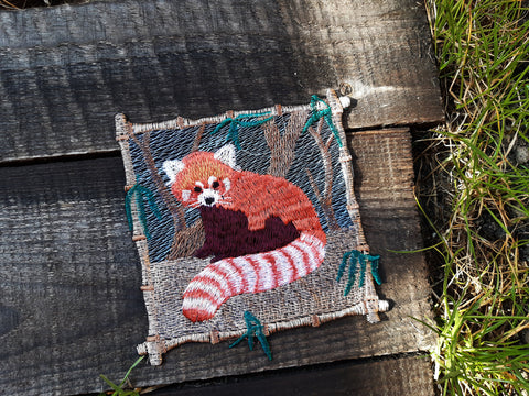 Moks309(p)  Red Panda raccoon embroidered patch, animal patch