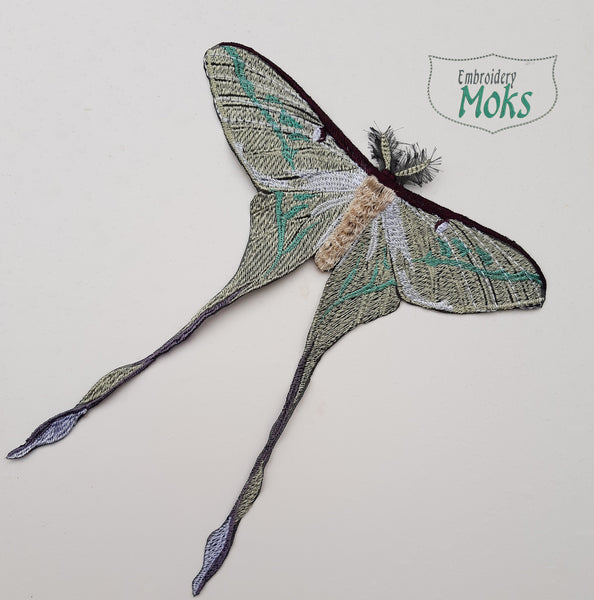 Moks330(p) moth embroidered patch, Luna moth