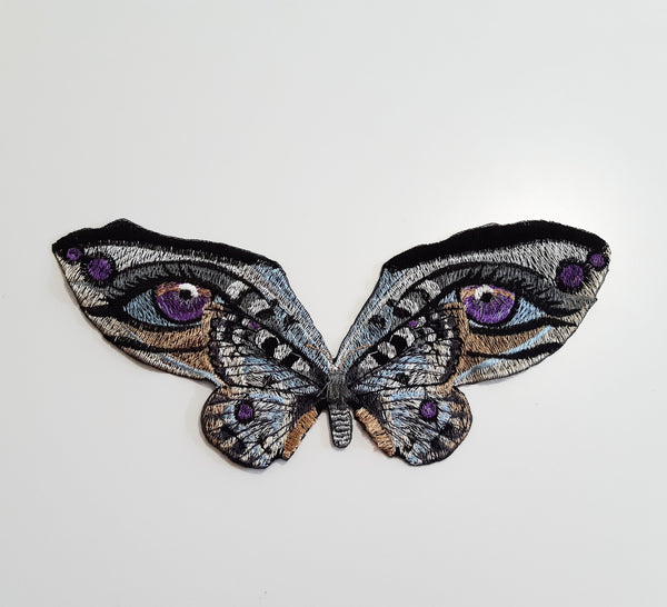 Moks333(p) fantasy butterfly embroidered patch, purple eyes patch, elven butterfly, sew on patch