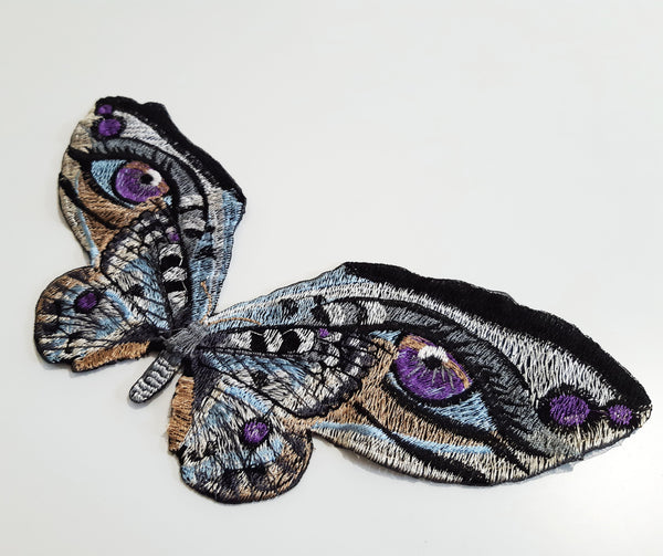 Moks333(p) fantasy butterfly embroidered patch, purple eyes patch, elven butterfly, sew on patch