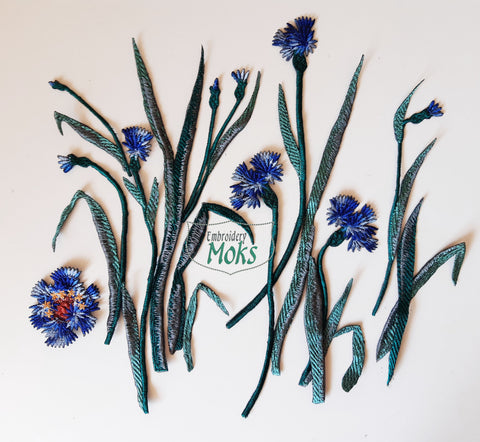 Moks349(p) set embroidered patch flowers, Cornflowers patch