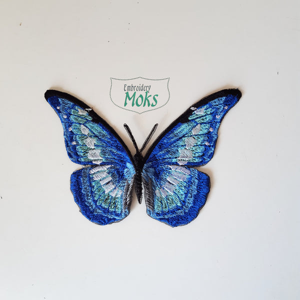 Moks354(p) Embroidered patch Blue butterfly, Morpho helena