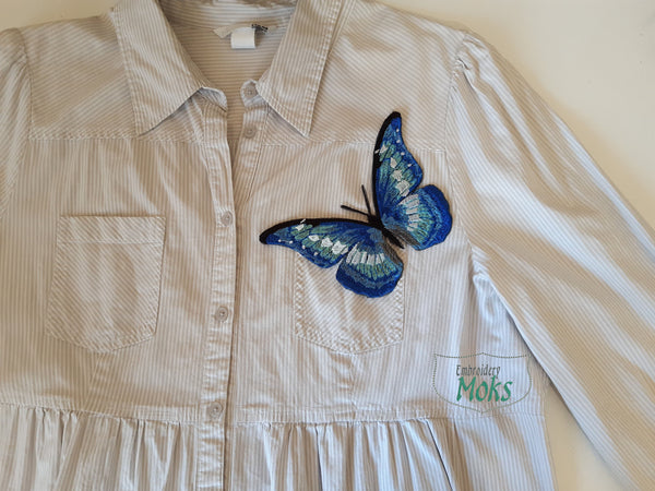 Moks354(p) Embroidered patch Blue butterfly, Morpho helena