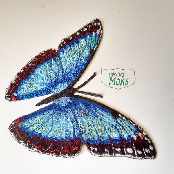 Moks353(p) Blue Morpho Butterfly embroidery patch - large patch