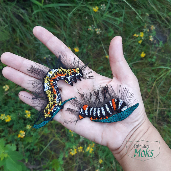 Moks374(p) couple Embroidered patch - Insect - Natural Larvae of Lepidoptera - Caterpillars - Set embroidery