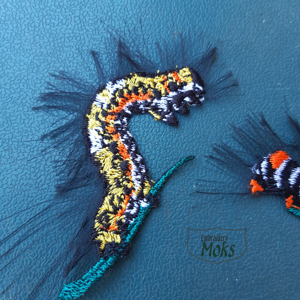 Moks374(p) couple Embroidered patch - Insect - Natural Larvae of Lepidoptera - Caterpillars - Set embroidery