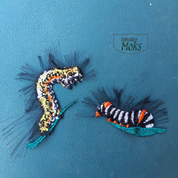 Moks374(p) couple Embroidered patch - Insect - Natural Larvae of Lepidoptera - Caterpillars - Set embroidery