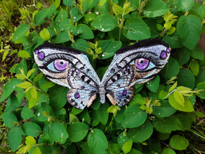 Moks333(p) fantasy butterfly embroidered patch, purple eyes patch, elven butterfly, sew on patch