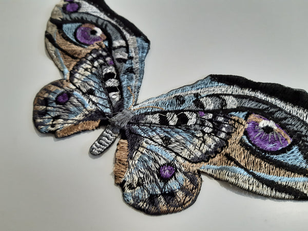 Moks333(p) fantasy butterfly embroidered patch, purple eyes patch, elven butterfly, sew on patch