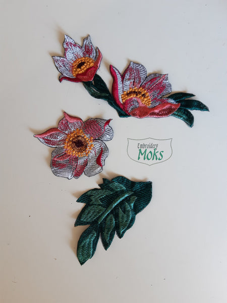 Moks350(p) embroidered patch flower, dog-rose branch with flowers