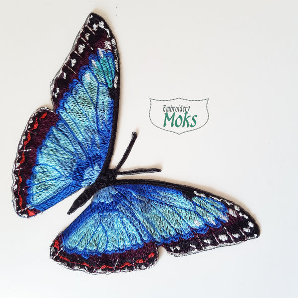 Moks353(p) Blue Morpho Butterfly embroidery patch - large patch