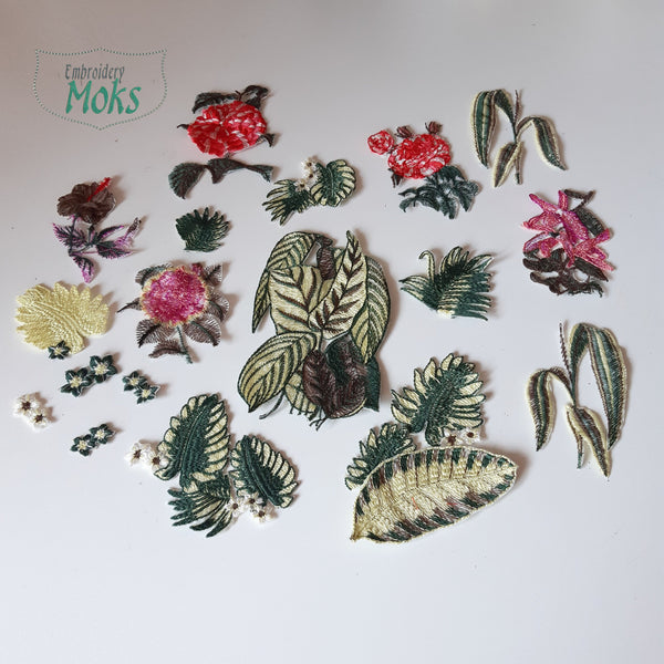 Moks366(p) set embroidery patch tropical flowers and leaves