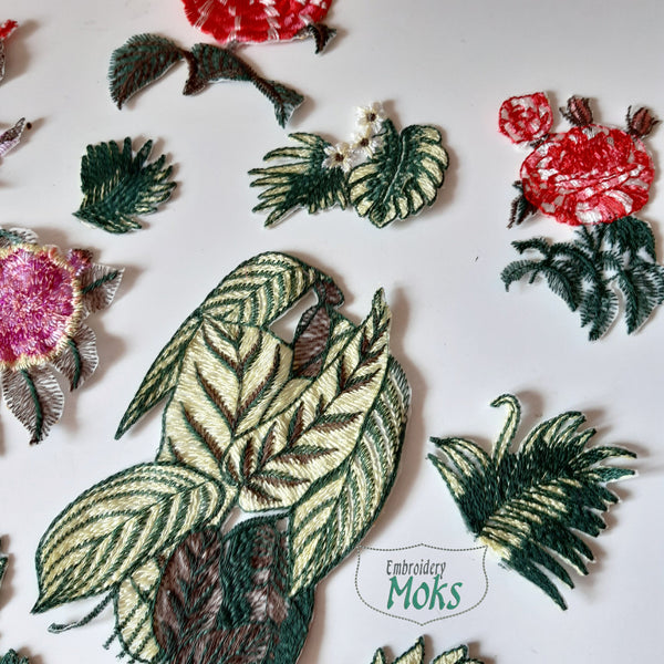 Moks366(p) set embroidery patch tropical flowers and leaves