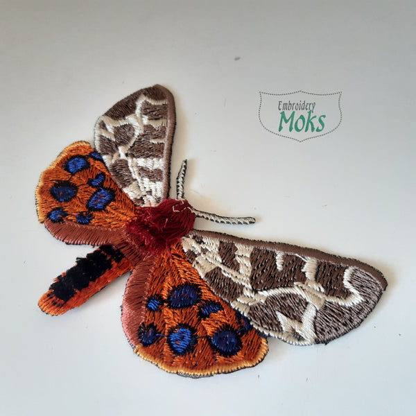 Moks368(p) Tiger moth - Moth embroidery patch - Garden tiger moth - Great tiger moth