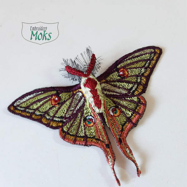 Moks371(p) Moth embroidery patch - Spanish moon moth - graellsia isabellae