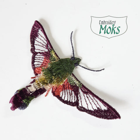 Moks364(p) hummingbird moth embroidery patch, bug insect wall art dekor, sew on patch