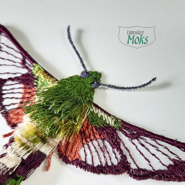 Moks364(p) hummingbird moth embroidery patch, bug insect wall art dekor, sew on patch