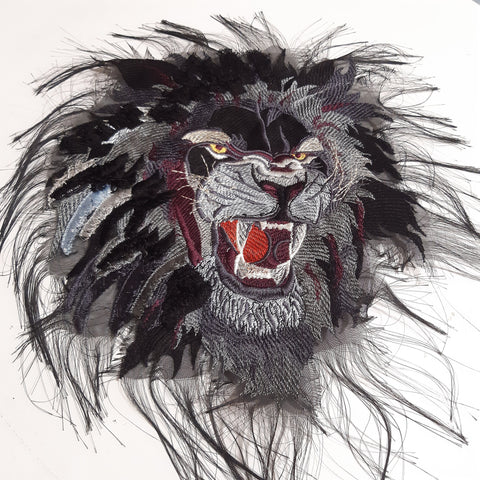 Moks404(p) Embroidered patch black Lion head with open mouth